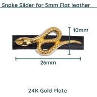Snake Slider, for 5mm Flat Leather or Cork, Antique Silver or 24K Gold Plate - The Argus Collection