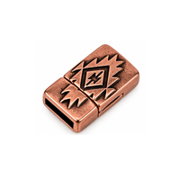 Southwestern 10mm flat leather clasp in Antique Copper finish with etched geometric design