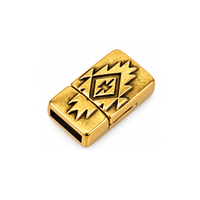 Southwestern 10mm flat leather clasp in 24K Gold Plate finish with etched geometric design