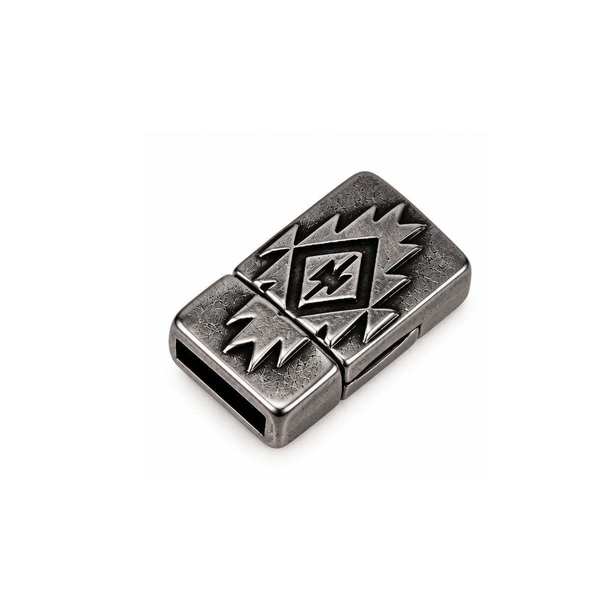 Southwestern 10mm flat leather clasp in Gunmetal finish with etched geometric design