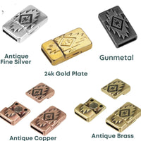 Southwestern, 10mm Flat Leather Magnetic Clasp, Made in Europe - Southwestern, 10mm Flat Leather Magnetic Clasp, Made in Europe - Antique Fine Silver Plate , The Argus Collection