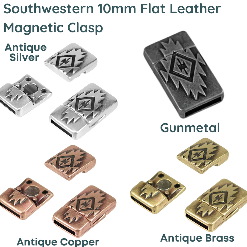 Southwestern, 10mm Flat Leather Magnetic Clasp, Made in Europe - The Argus Collection