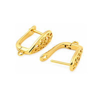 18K gold plated Spiral Heart leverback earring findings showing snap-in closure