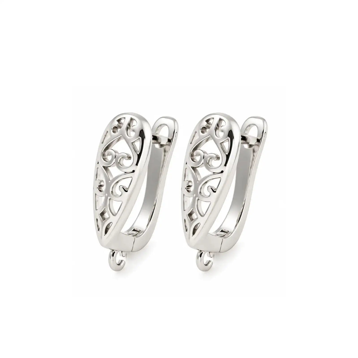 Silver plated Spiral Heart snap-in leverback earring findings