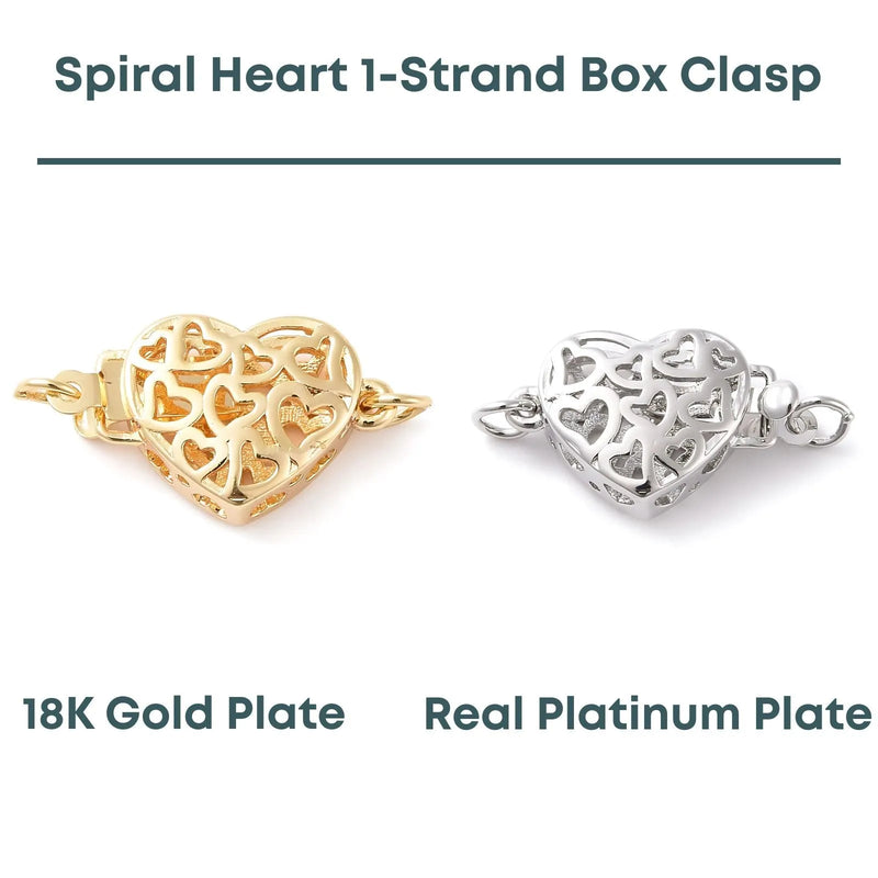 Spiral Heart 1-Strand Box Clasp, 2 Precious Metal Finishes, 1 Piece - The Argus Collection