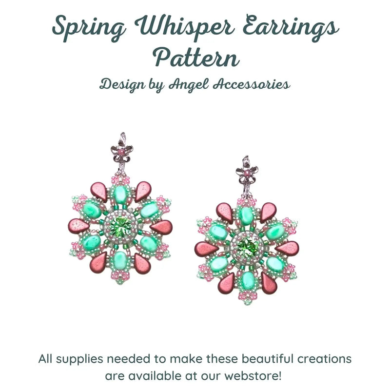 Spring Whisper Earrings with pink and green design on a white background