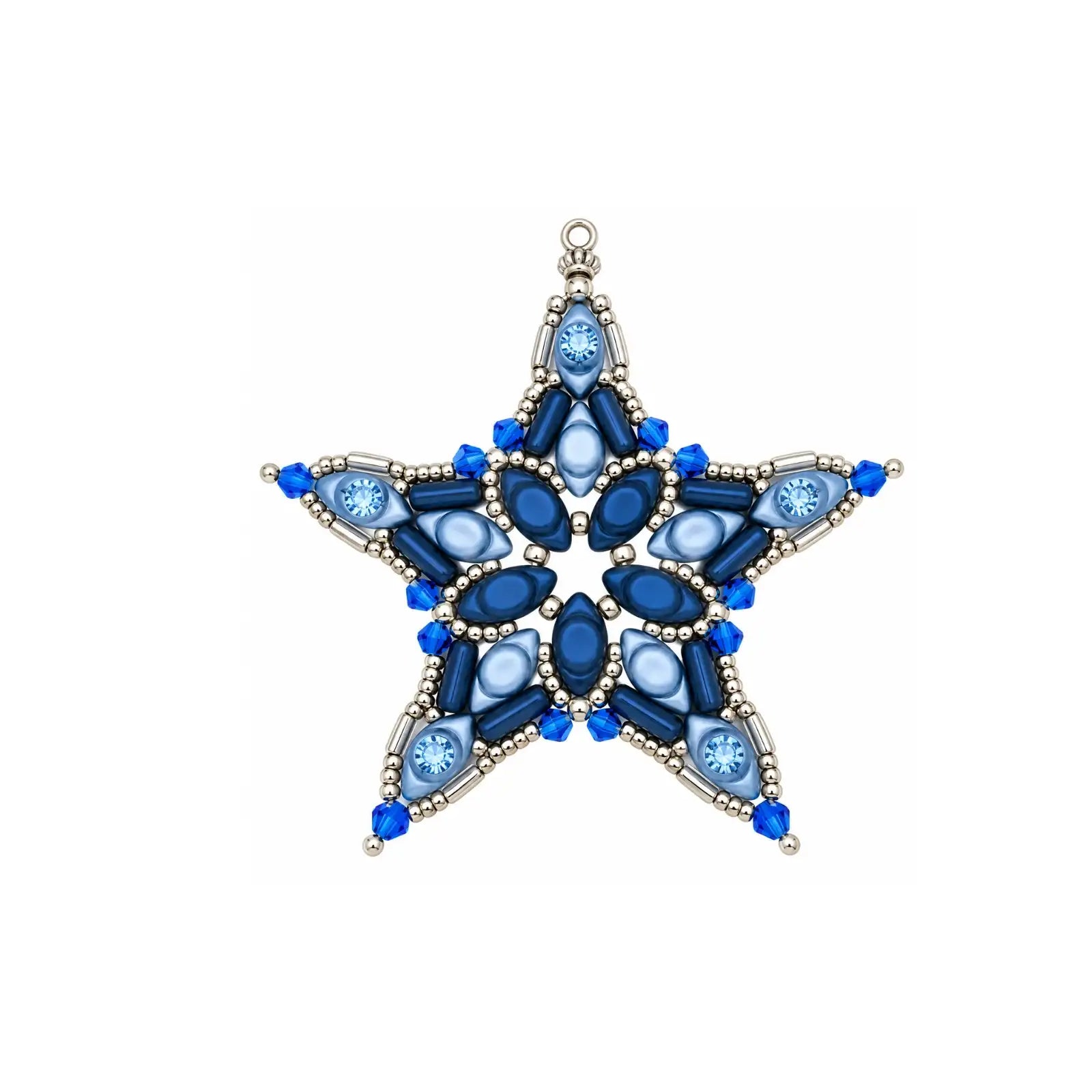 Star 2024 beaded ornament kit in Blues with navy, light blue and silver beads