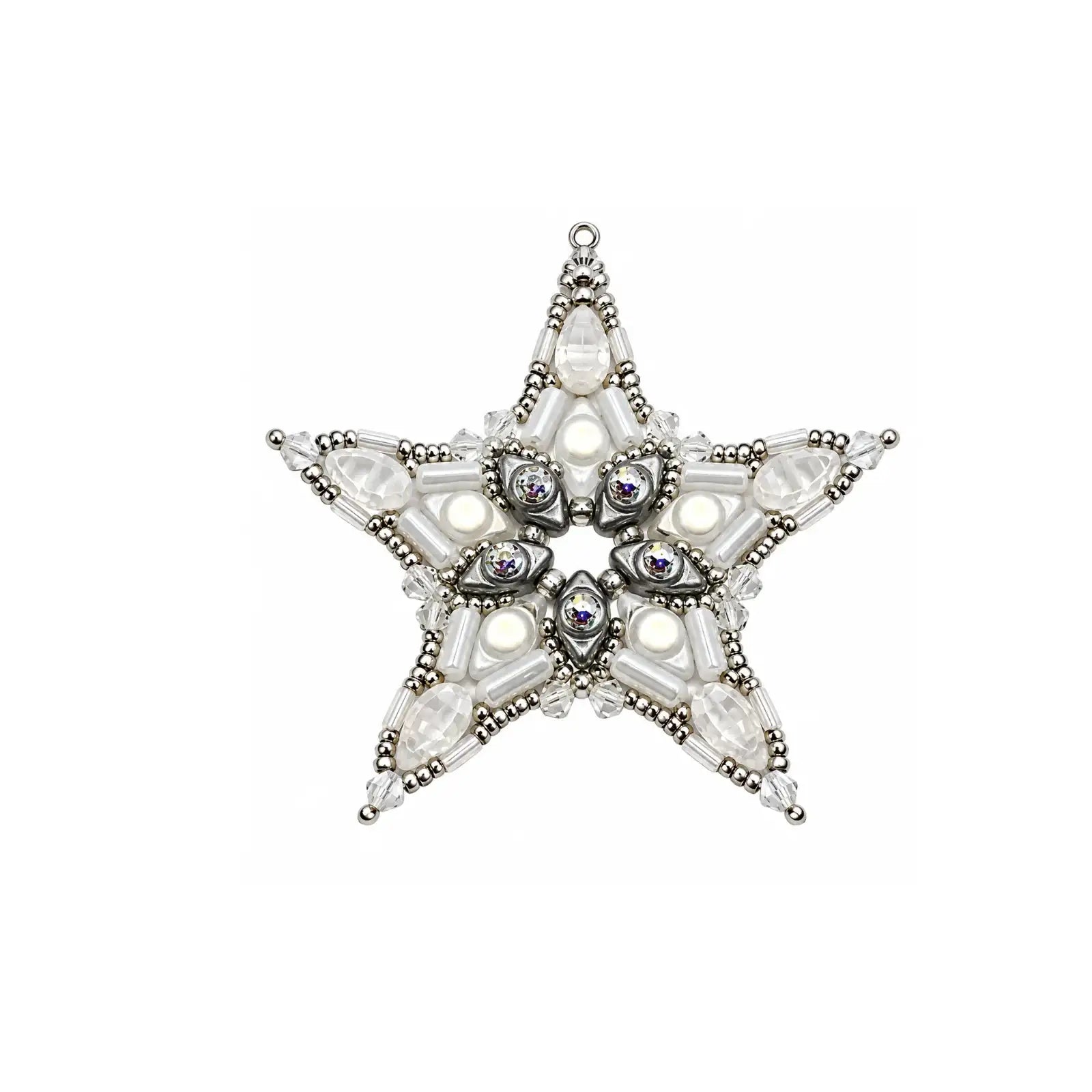 Star 2024 beaded ornament kit in Crystal Silver with white, crystal and silver beads