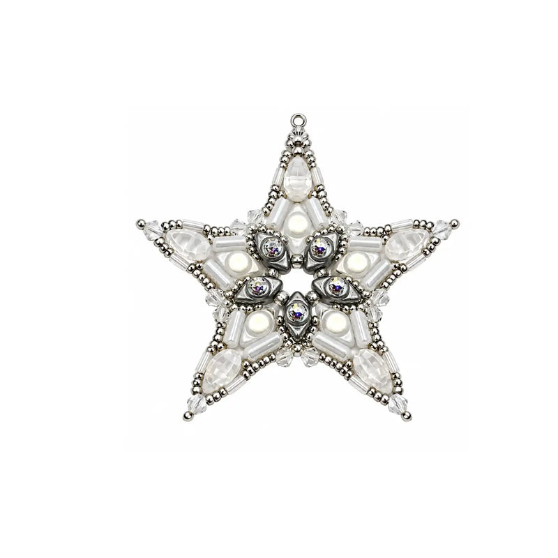 Star 2024 beaded ornament kit in Crystal Silver with white, crystal and silver beads