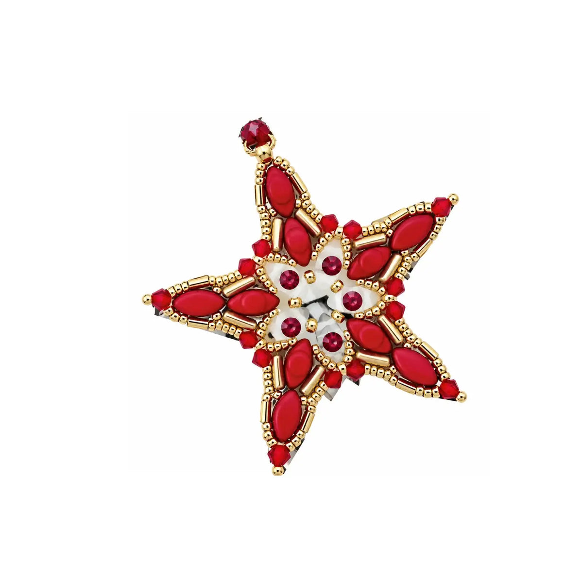 Star 2024 beaded ornament kit in Red Gold with red and gold beads