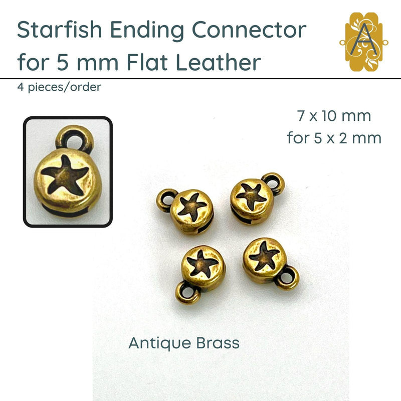 Starfish Ending for 5mm Flat Leather (4 Pieces), 3 Finishes - The Argus Collection