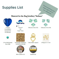 Supplies list for 'Stellano' bag jewelry material with various items displayed.