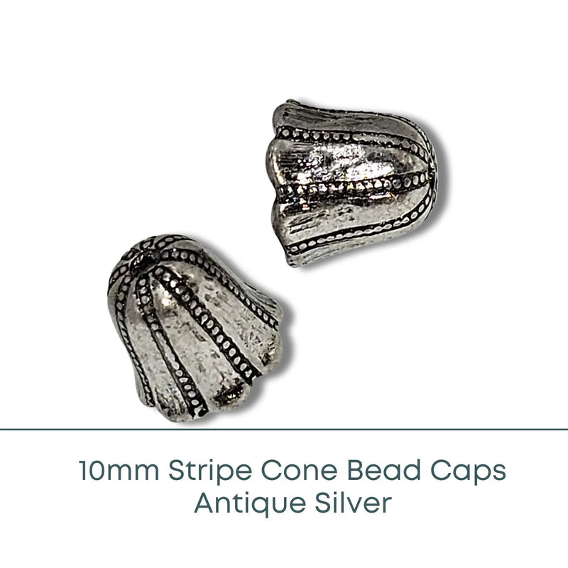 PRICING NEEDED - Stripe Cone Bead Caps, 10mm - The Argus Collection