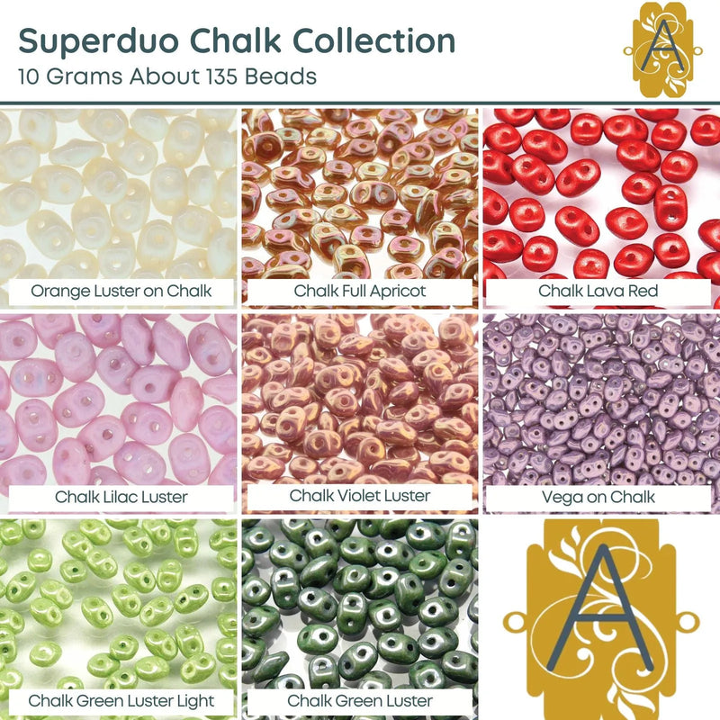 Superduo Beads, 10g., Chalk Collection, 8 Colors - The Argus Collection