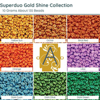 Superduo Beads,10g., Gold Shine Collection, 8 Colors - The Argus Collection