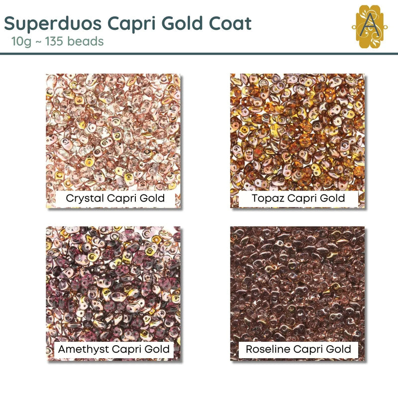 Superduo Beads, 10 g., Capri Gold Collection, 4 Colors - The Argus Collection