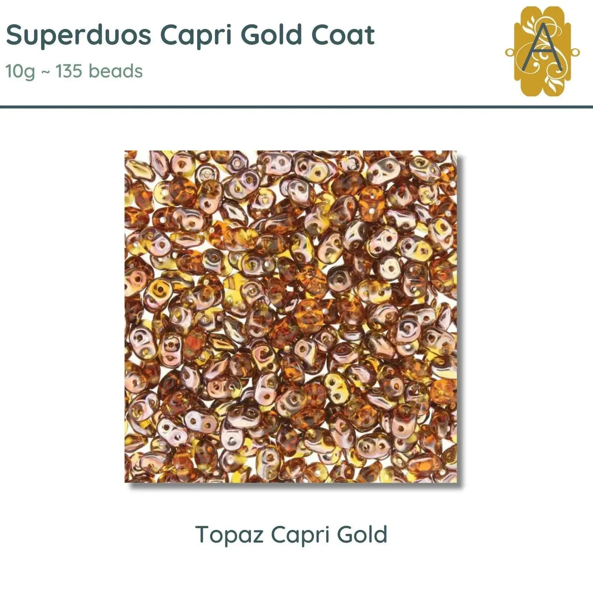 Superduo Beads, 10 g., Capri Gold Collection, 4 Colors - The Argus Collection