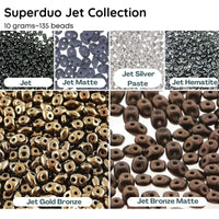 Superduo Beads, 10g., Jet Collection, 6 Finishes - The Argus Collection