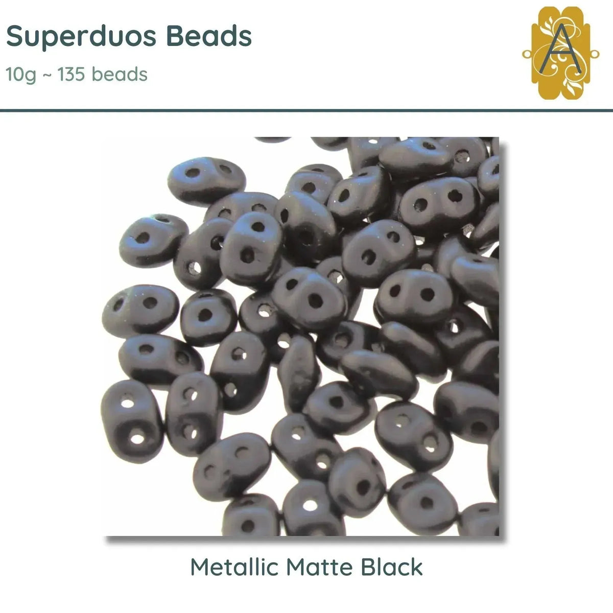 Superduo Beads, 10g., Metallic Matte Black - The Argus Collection