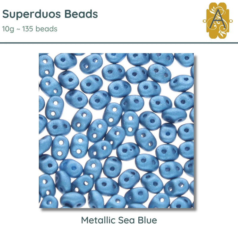 Superduo Beads, 10g., Metallic Sea Blue - The Argus Collection