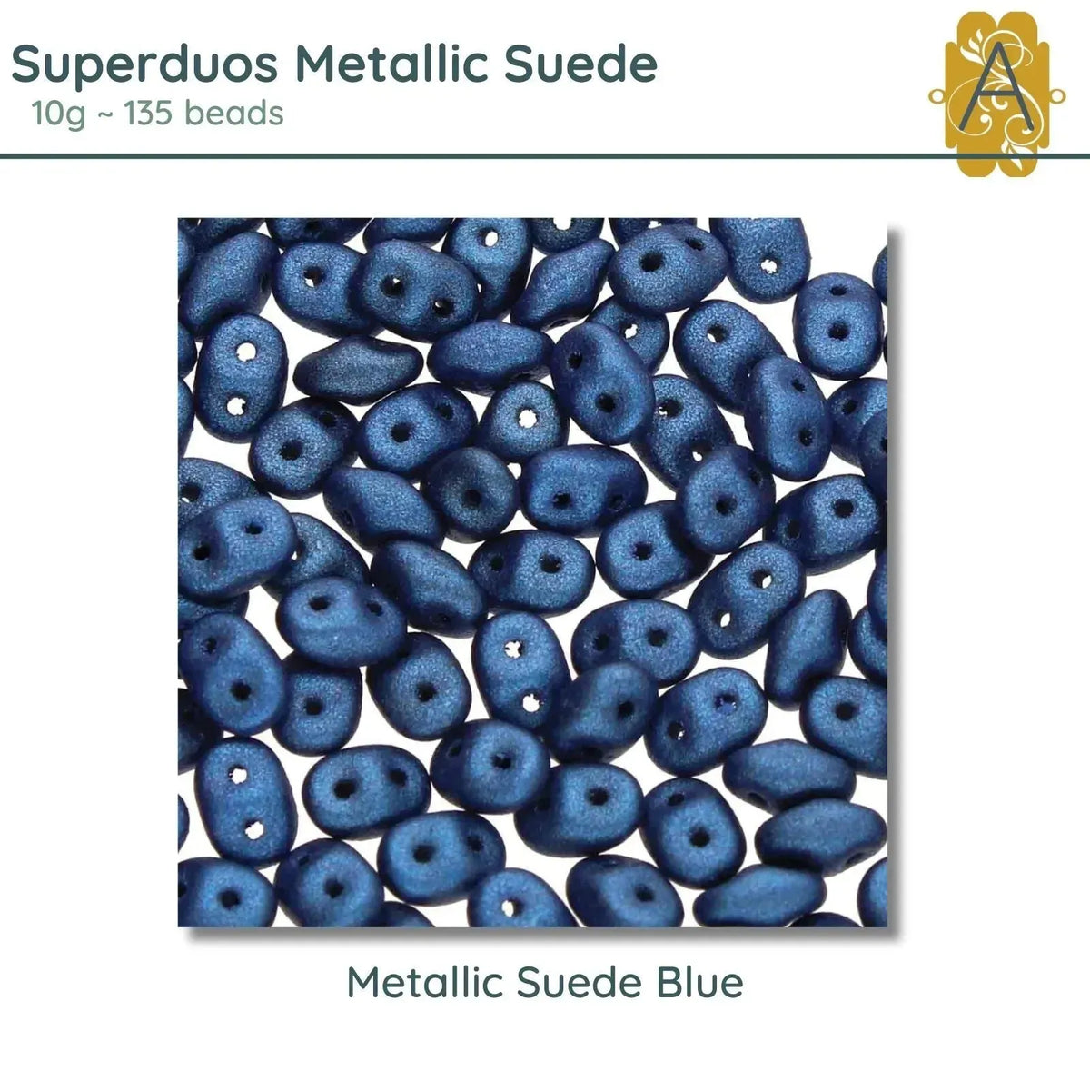 Superduo Beads, 10 g., Metallic Suede Blue - The Argus Collection