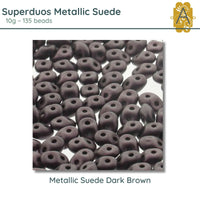 Superduo Beads, 10 g., Metallic Suede Collection, 3 Colors - The Argus Collection