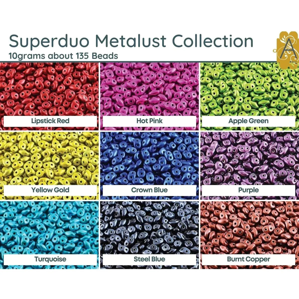 Superduo Beads, 10g., Metalust Collection, 9 Colors - The Argus Collection