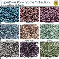 Superduo Beads, 10g., Polychrome Collection, 9 Colors - The Argus Collection