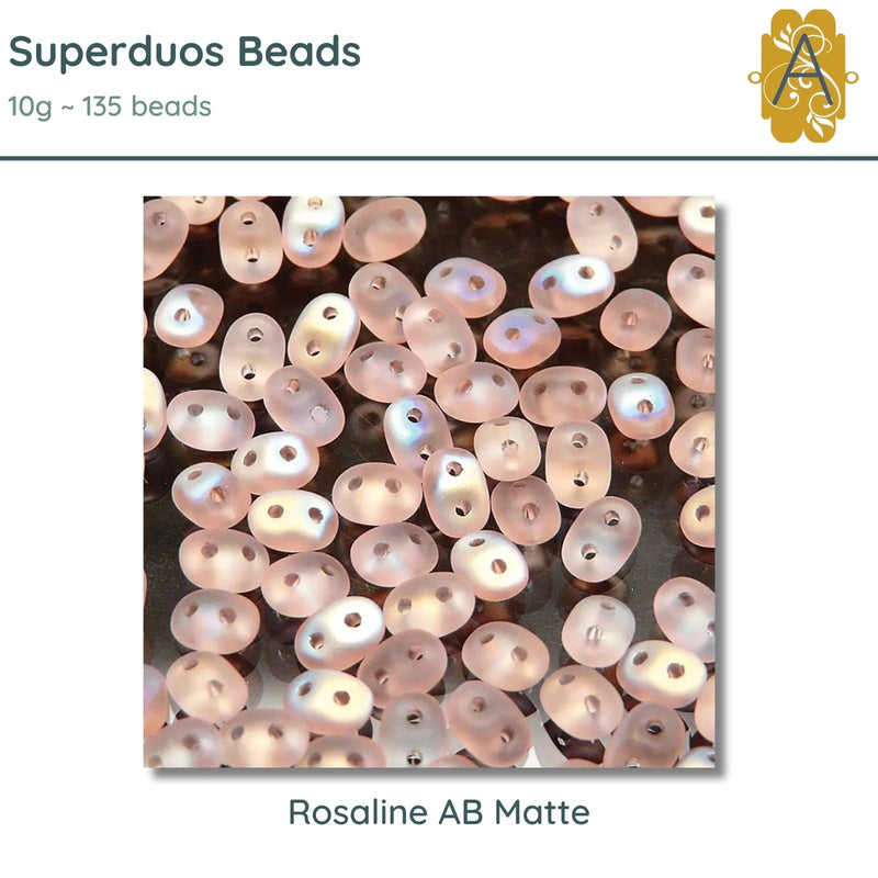 Superduo Beads, 10g., Rosaline AB Matte - The Argus Collection