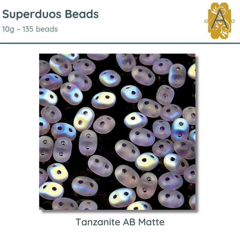 Superduo Beads, 10g., Tanzanite AB Matte - The Argus Collection