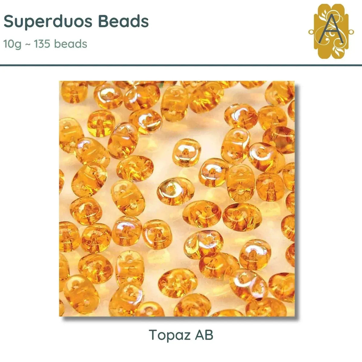 Superduo Beads, 10g., Topaz AB - The Argus Collection