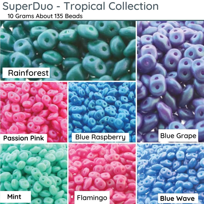 Superduo Beads, 10g., Tropical Collection, 7 Colors - The Argus Collection