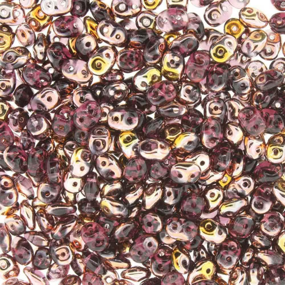 Superduo Beads,  Amethyst Capri Gold