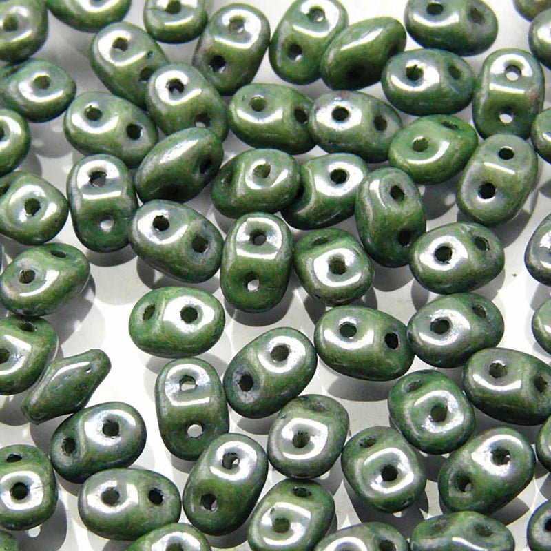 Superduo Beads, Chalk Green Luster