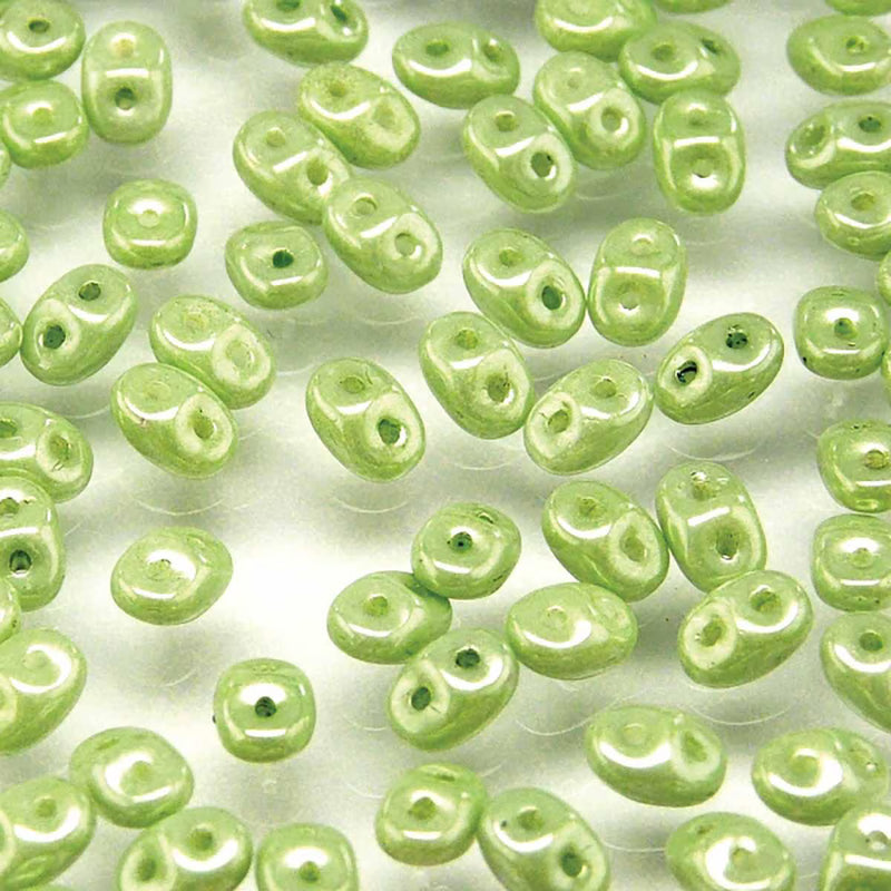 Superduo Beads, Chalk Green Luster Light