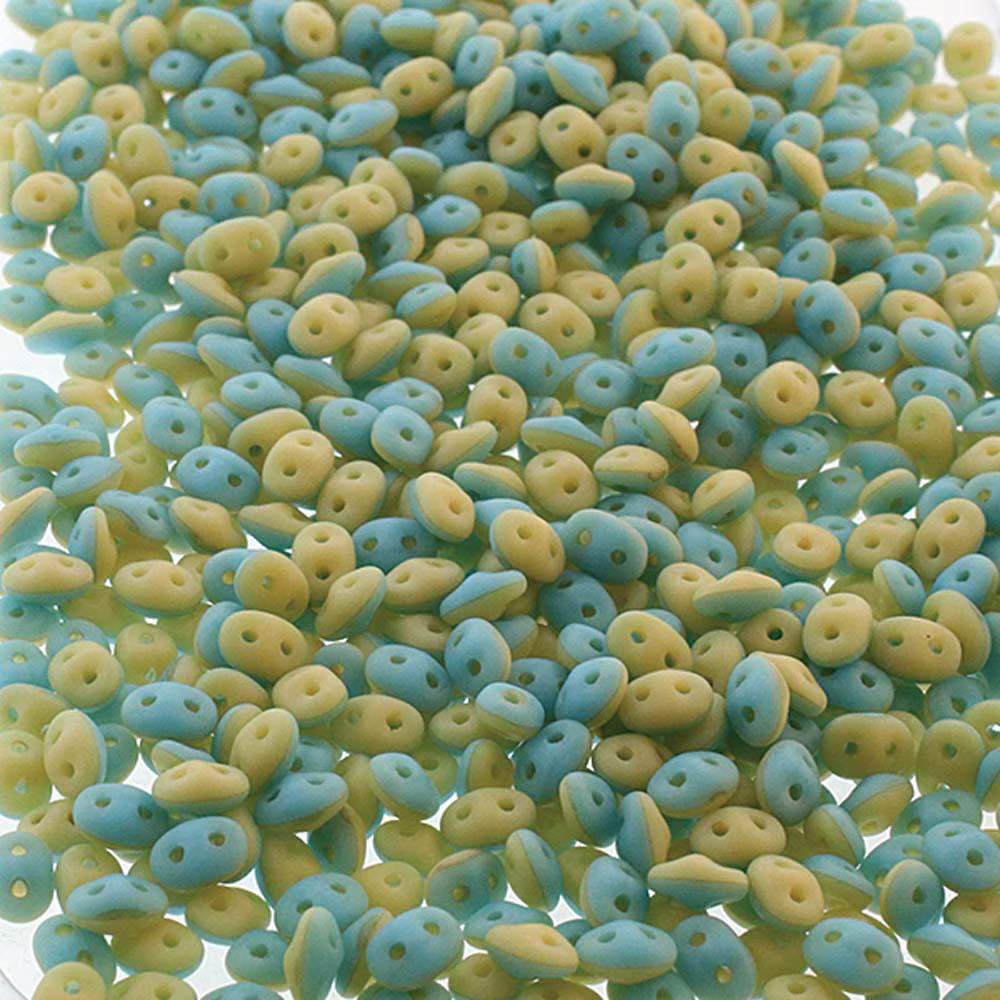 Superduo Beads, Duets Blue Turquoise Ivory Matte Opaque