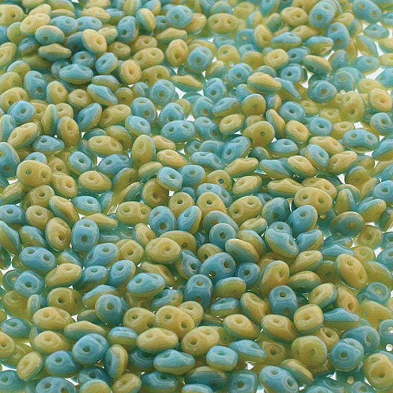 Superduo Beads, Duets Blue Turquoise Ivory Opaque