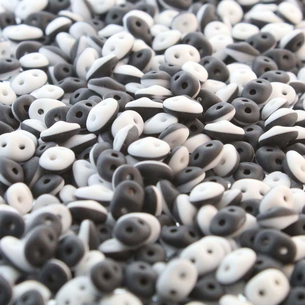 Superduo Beads, Duets Black White Matte Opaque