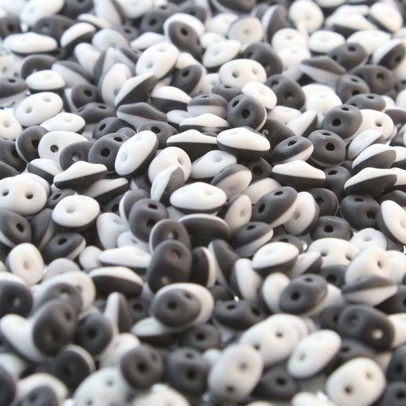 Superduo Beads, Duets Black White Matte Opaque