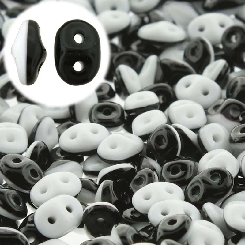 Superduo Beads, Duets Black White Opaque