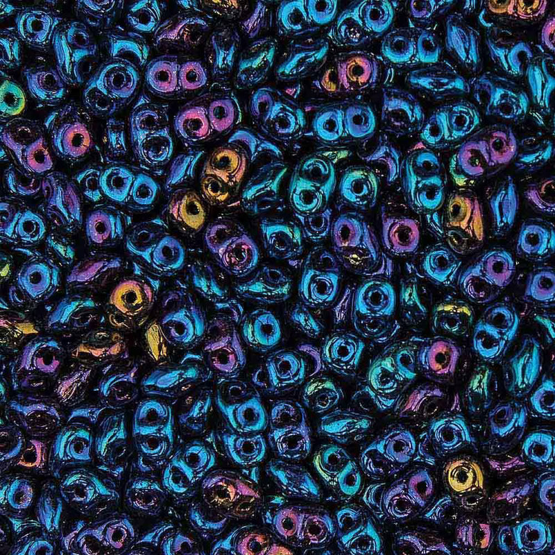 Superduo Beads, Jet Blue Iris