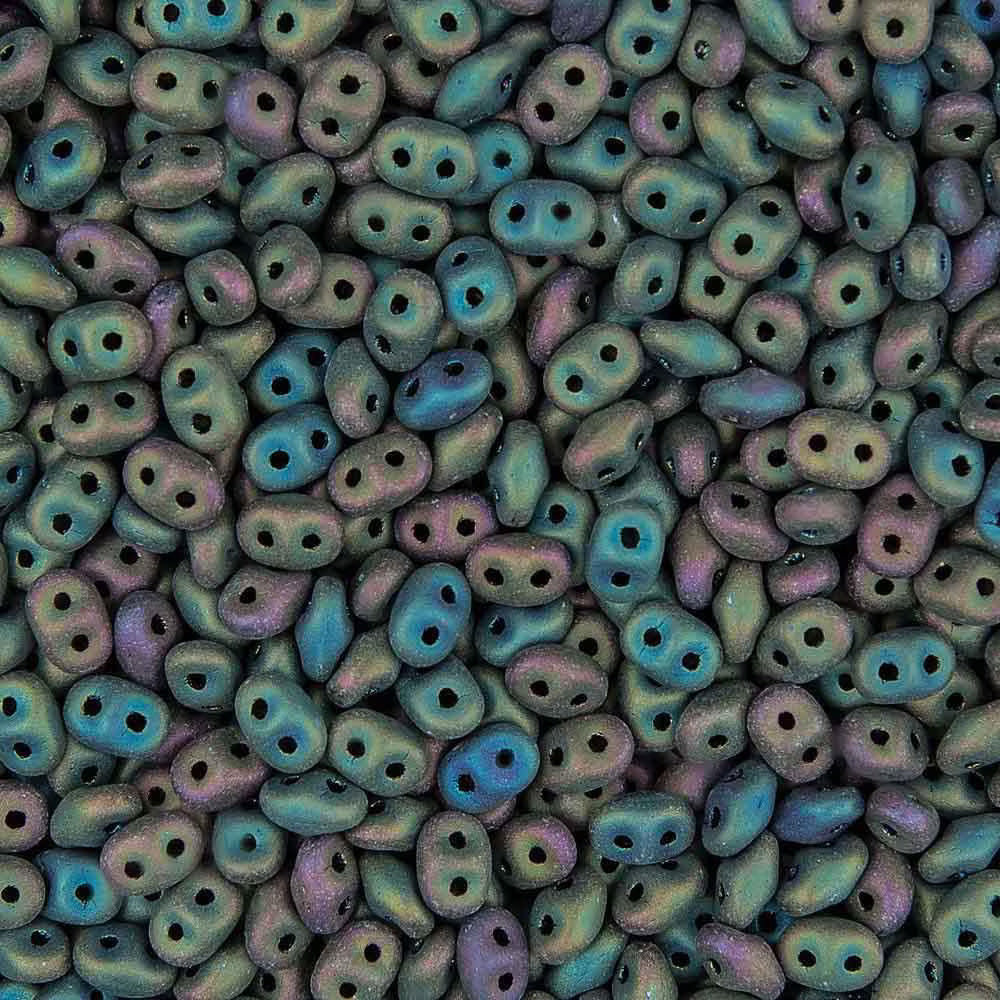 Superduo Beads, Jet Green Iris Matte