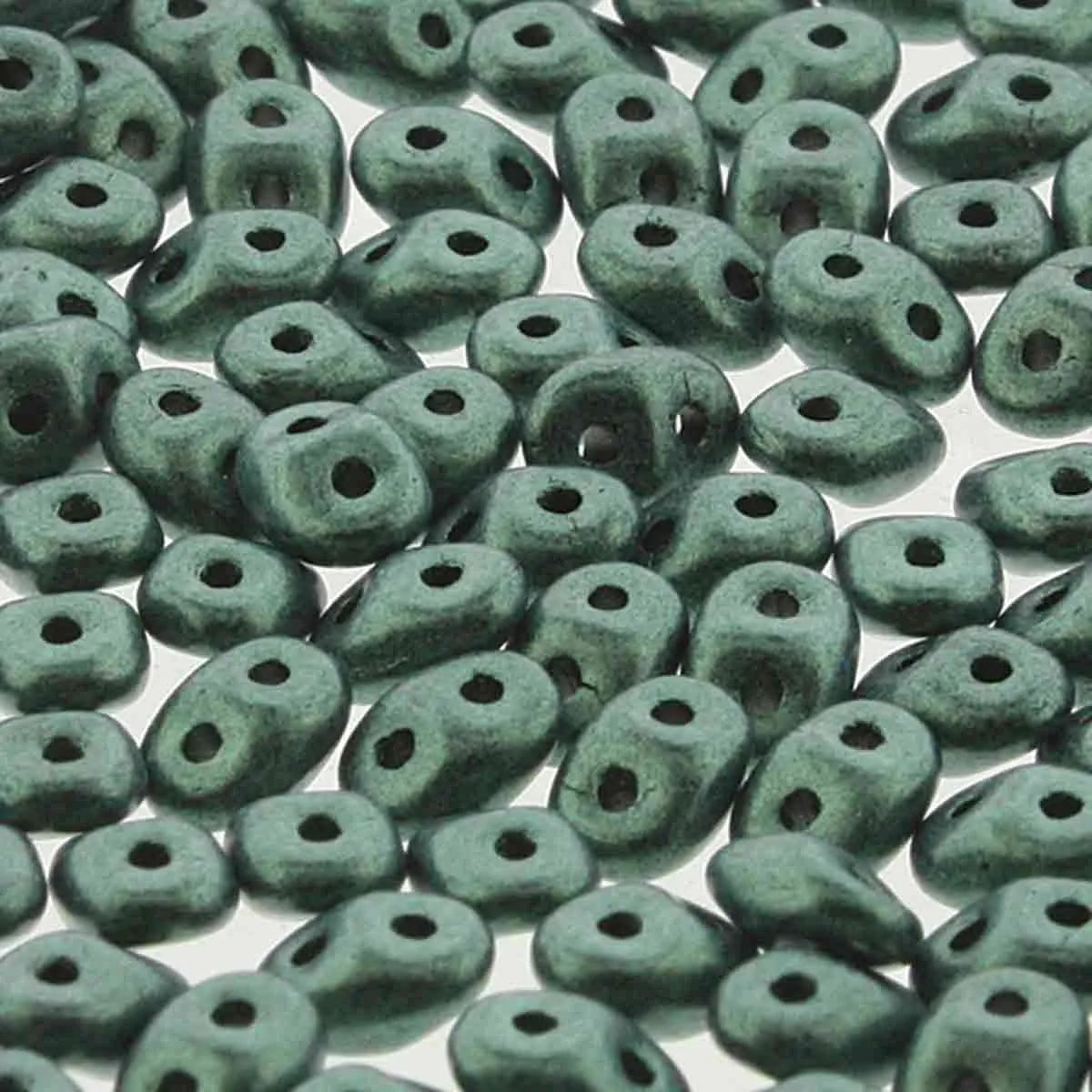 Superduo Beads, Jet Metallic Suede Light Green