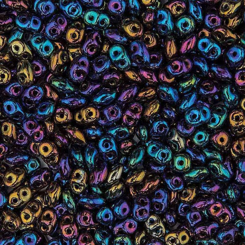 Superduo Beads, Jet Rainbow Iris