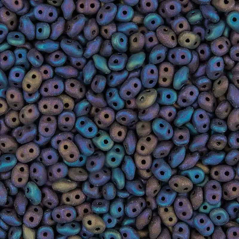 Superduo Beads, Jet Rainbow Iris Matte