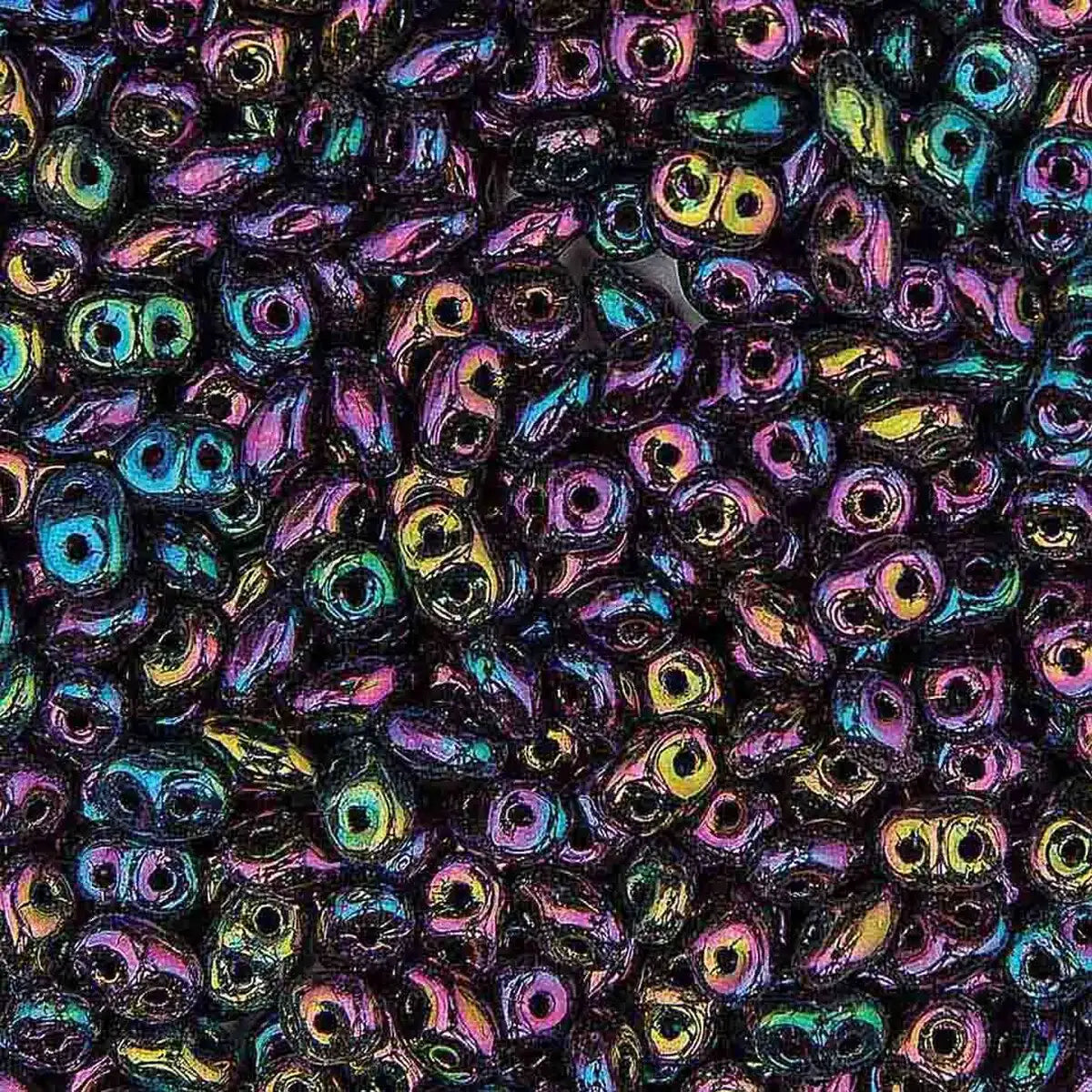 Superduo Beads, Jet Red Iris