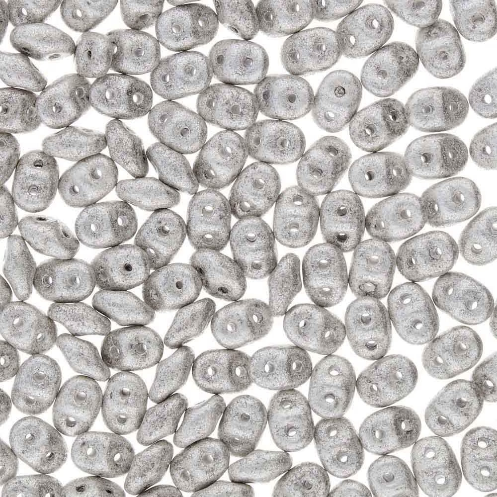 Superduo Beads, Jet Silver Pastel