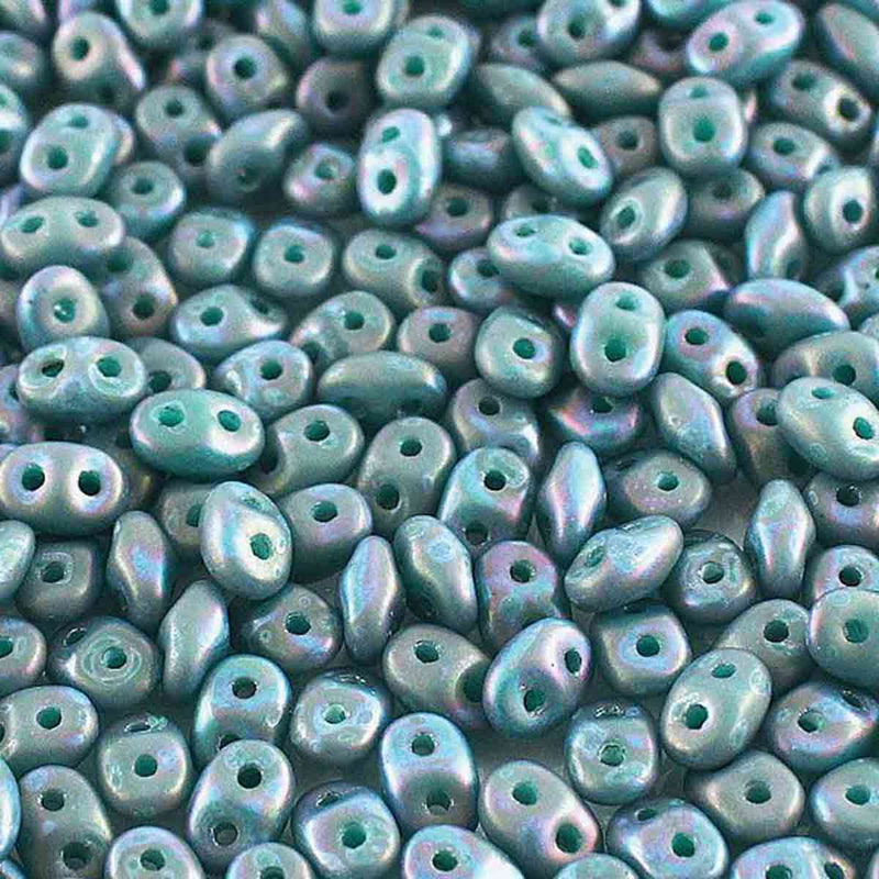 Superduo Beads, Nebula Turquoise Green Matte