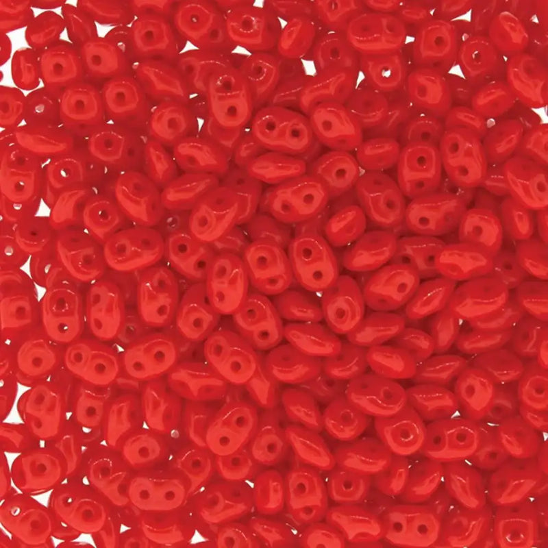 Superduo Beads, Opaque Coral Red