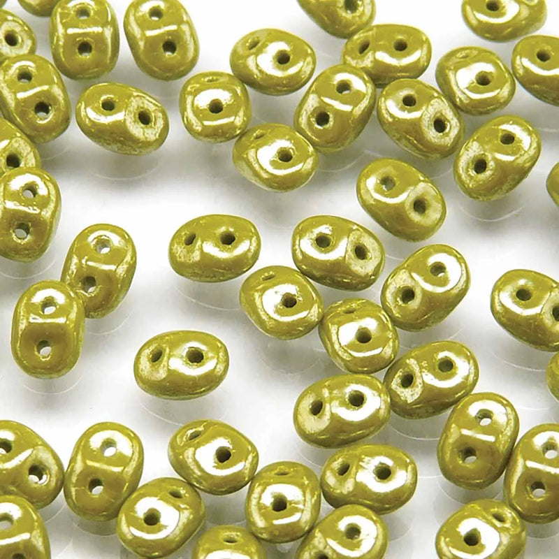 Superduo Beads, Opaque Green White Luster
